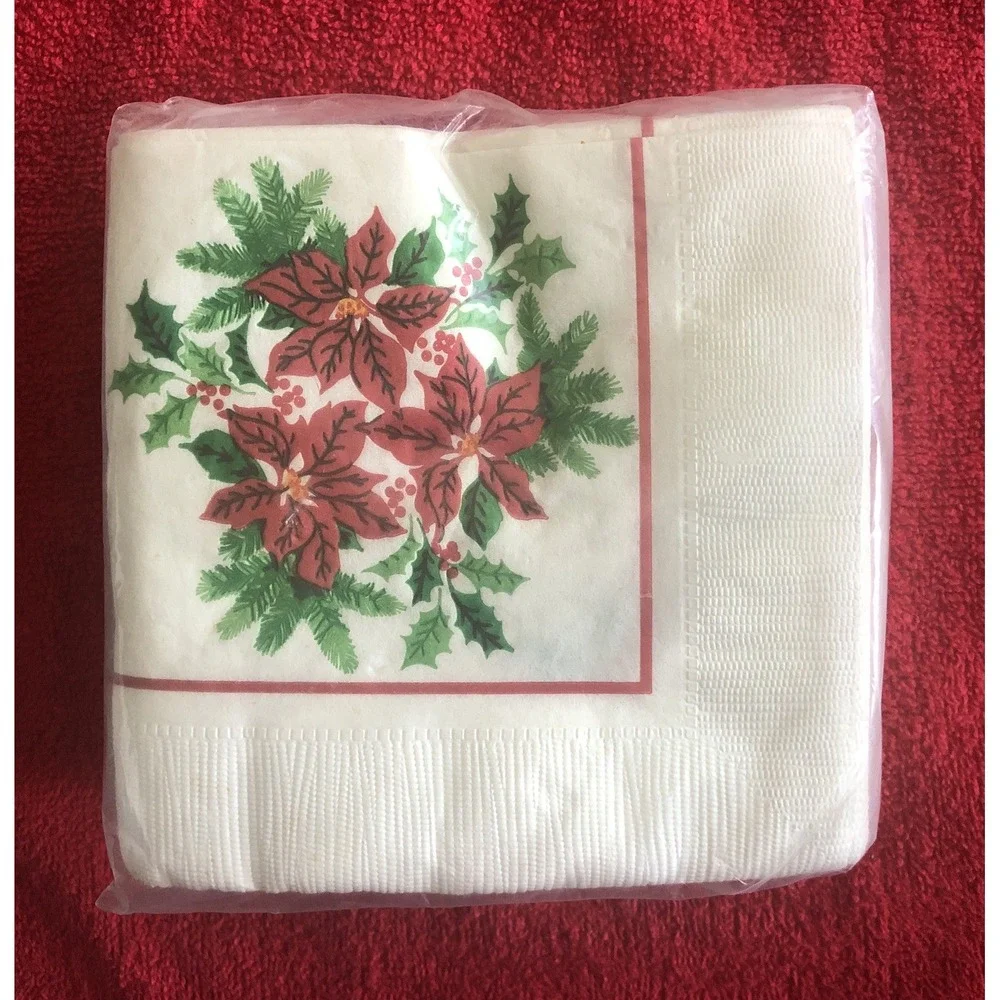 Vintage CA Reed Napkins 48 Count Christmas Poinsettia New Old Stock Made USA